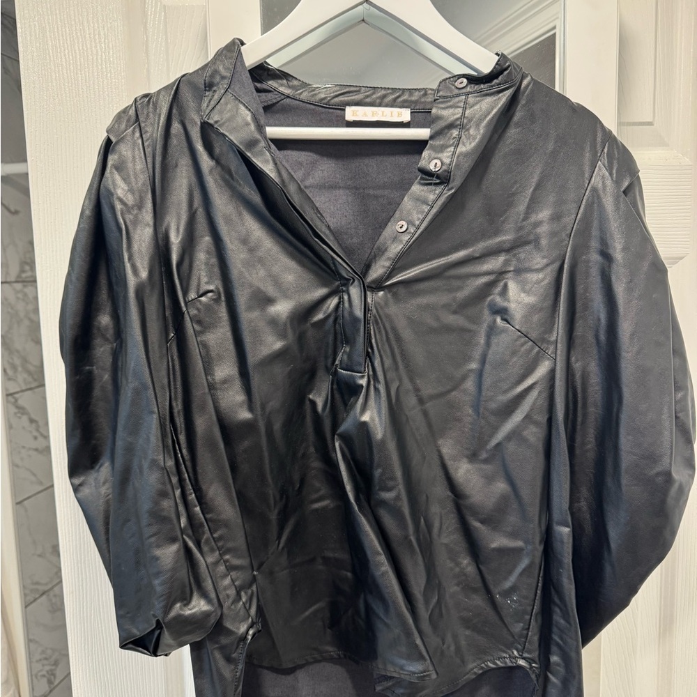 Karlie Pleather Black Button Down